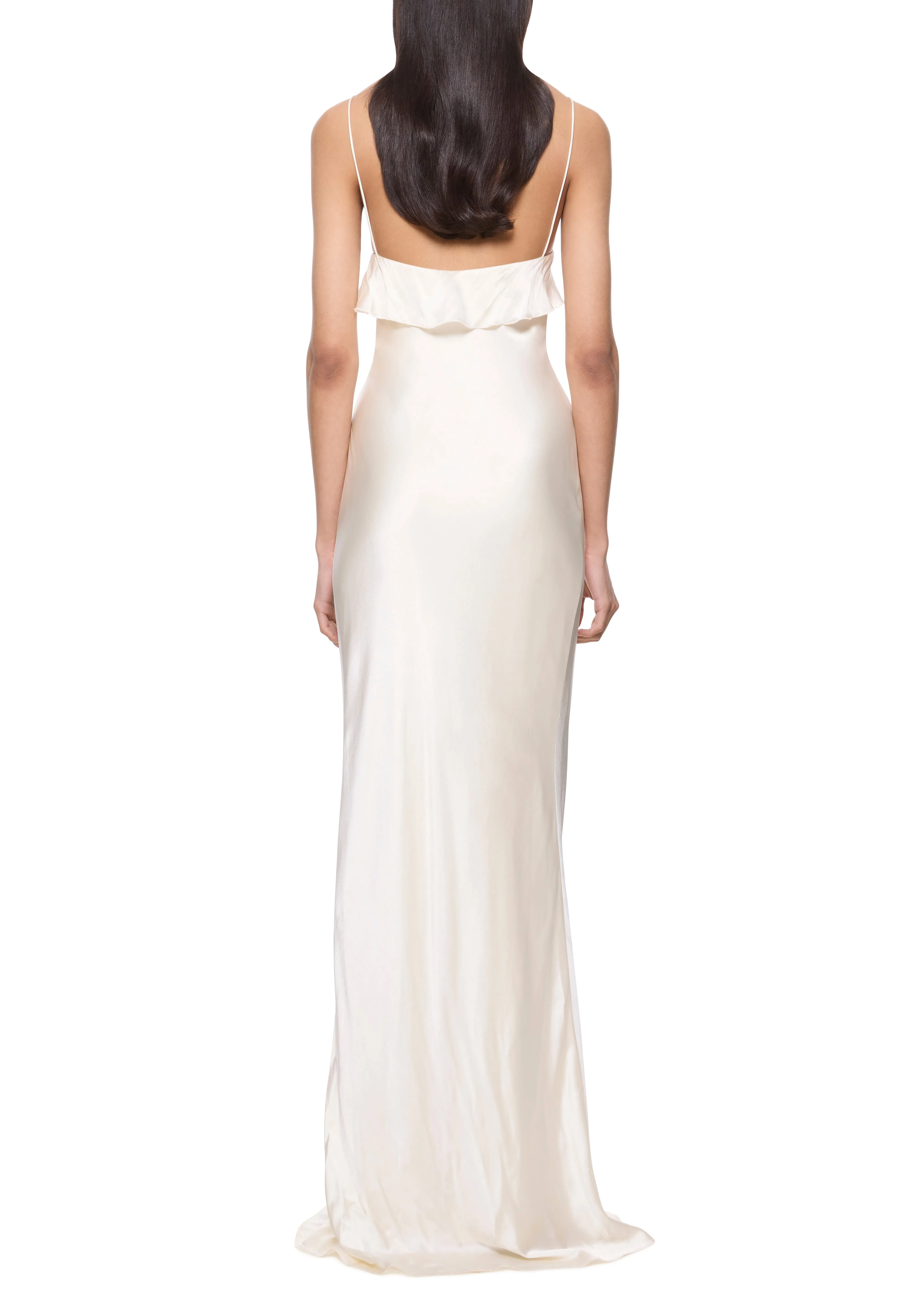 Esperanza Long Dress in Ivory Silk Satin