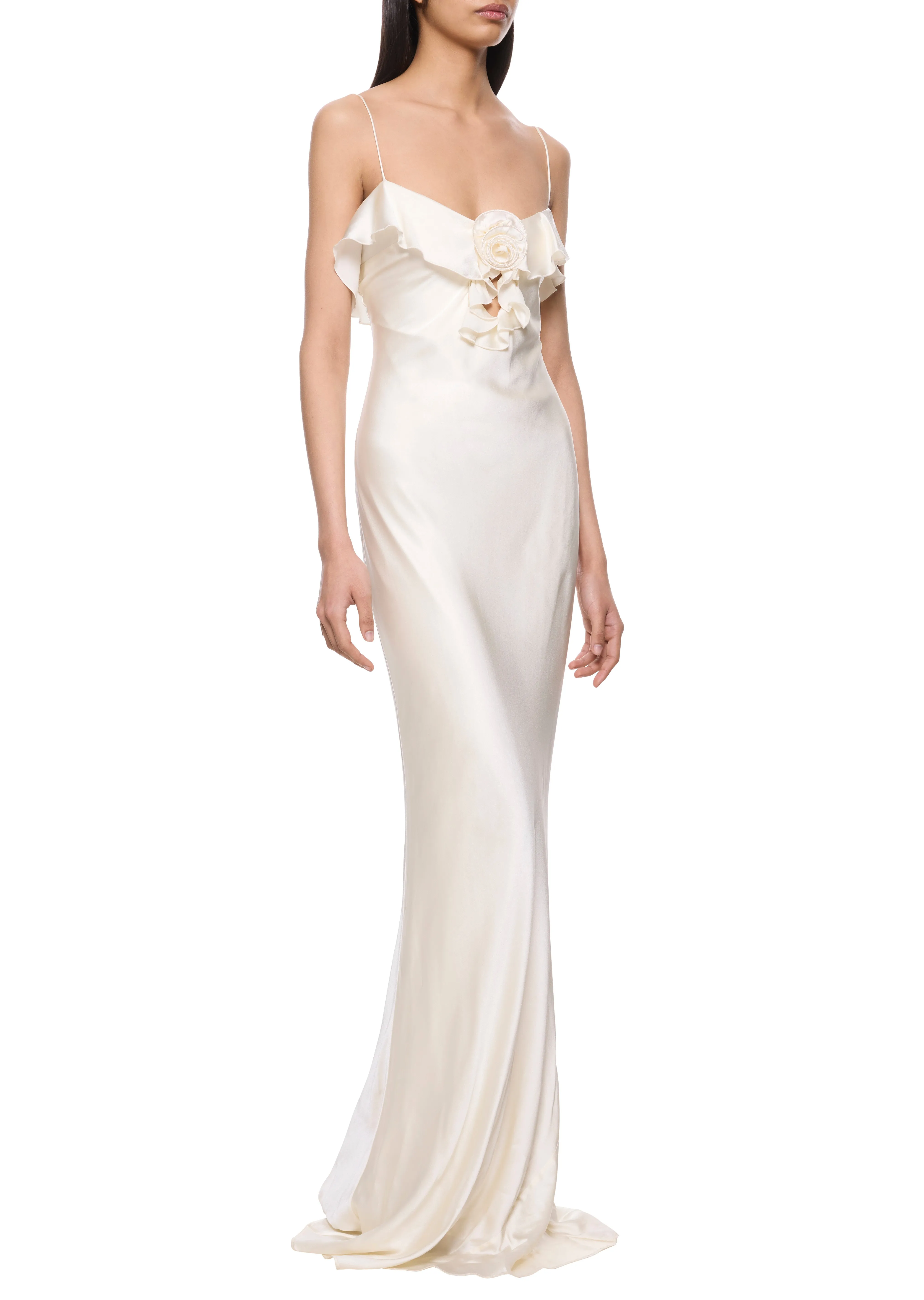 Esperanza Long Dress in Ivory Silk Satin