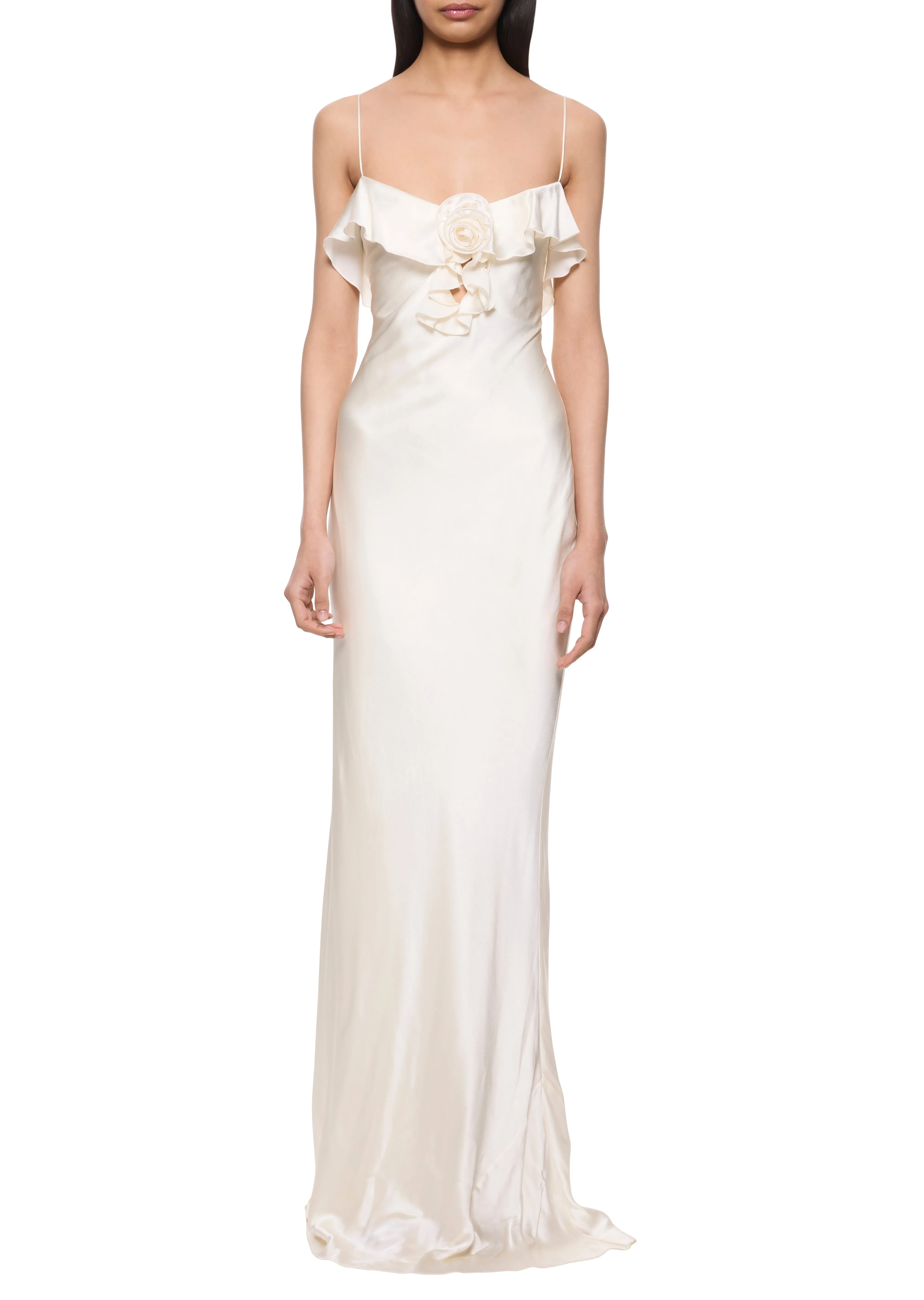 Esperanza Long Dress in Ivory Silk Satin