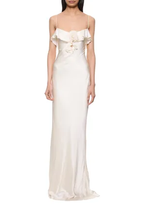 Esperanza Long Dress in Ivory Silk Satin