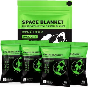 EVERLIT Survival Emergency Mylar Thermal Blanket, Foil Space Blanket Designed for NASA, Body Warmer Blanket for Outdoor, First Aid, Camping Gear, Hiking Travel (4 Pack, Forest Green)