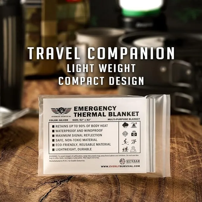 EVERLIT Survival Emergency Mylar Thermal Blanket, Foil Space Blanket Designed for NASA, Body Warmer Blanket for Outdoor, First Aid, Camping Gear, Hiking Travel (Gold & Silver, 4 Pack)