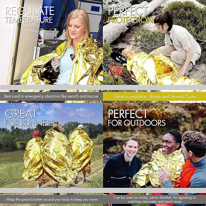 EVERLIT Survival Emergency Mylar Thermal Blanket, Foil Space Blanket Designed for NASA, Body Warmer Blanket for Outdoor, First Aid, Camping Gear, Hiking Travel (Gold & Silver, 4 Pack)
