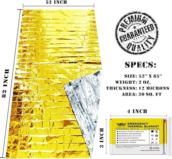EVERLIT Survival Emergency Mylar Thermal Blanket, Foil Space Blanket Designed for NASA, Body Warmer Blanket for Outdoor, First Aid, Camping Gear, Hiking Travel (Gold & Silver, 4 Pack)
