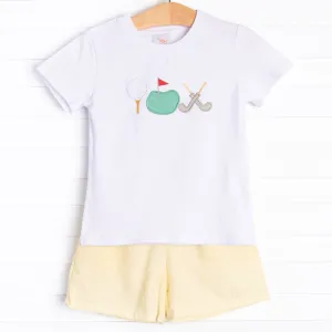 Fairway Fun Applique Short Set, Yellow