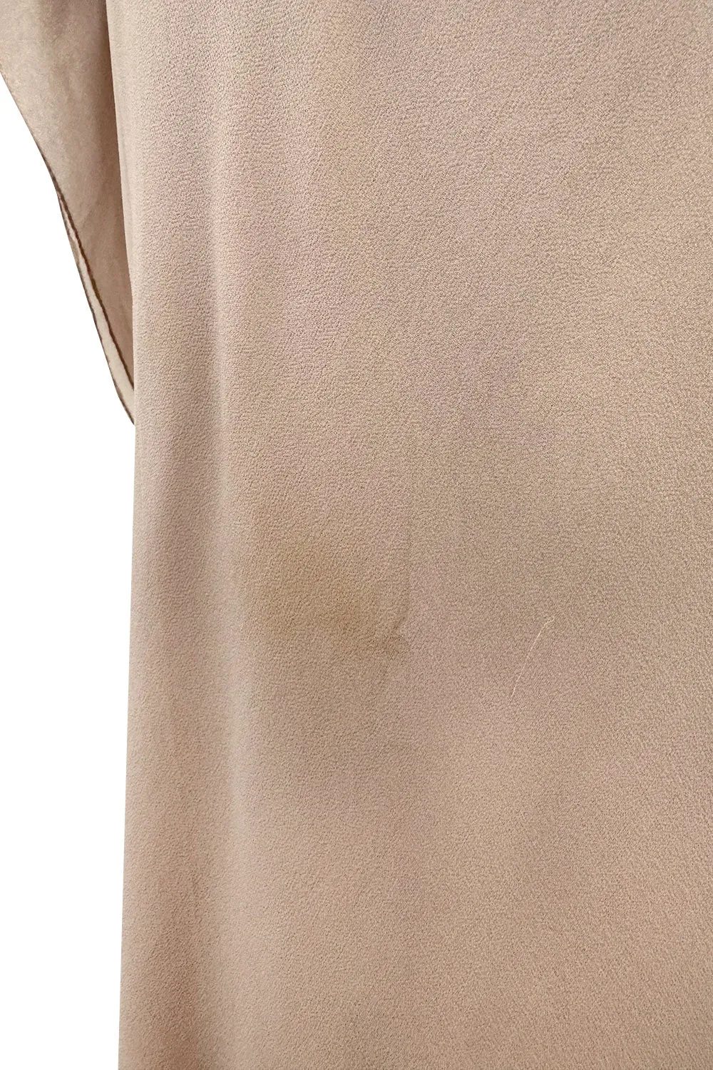 Fall 1975 Halston Runway Pale Neutral Bias Cut Silk Chiffon Dress W Ruffled & Open V Back