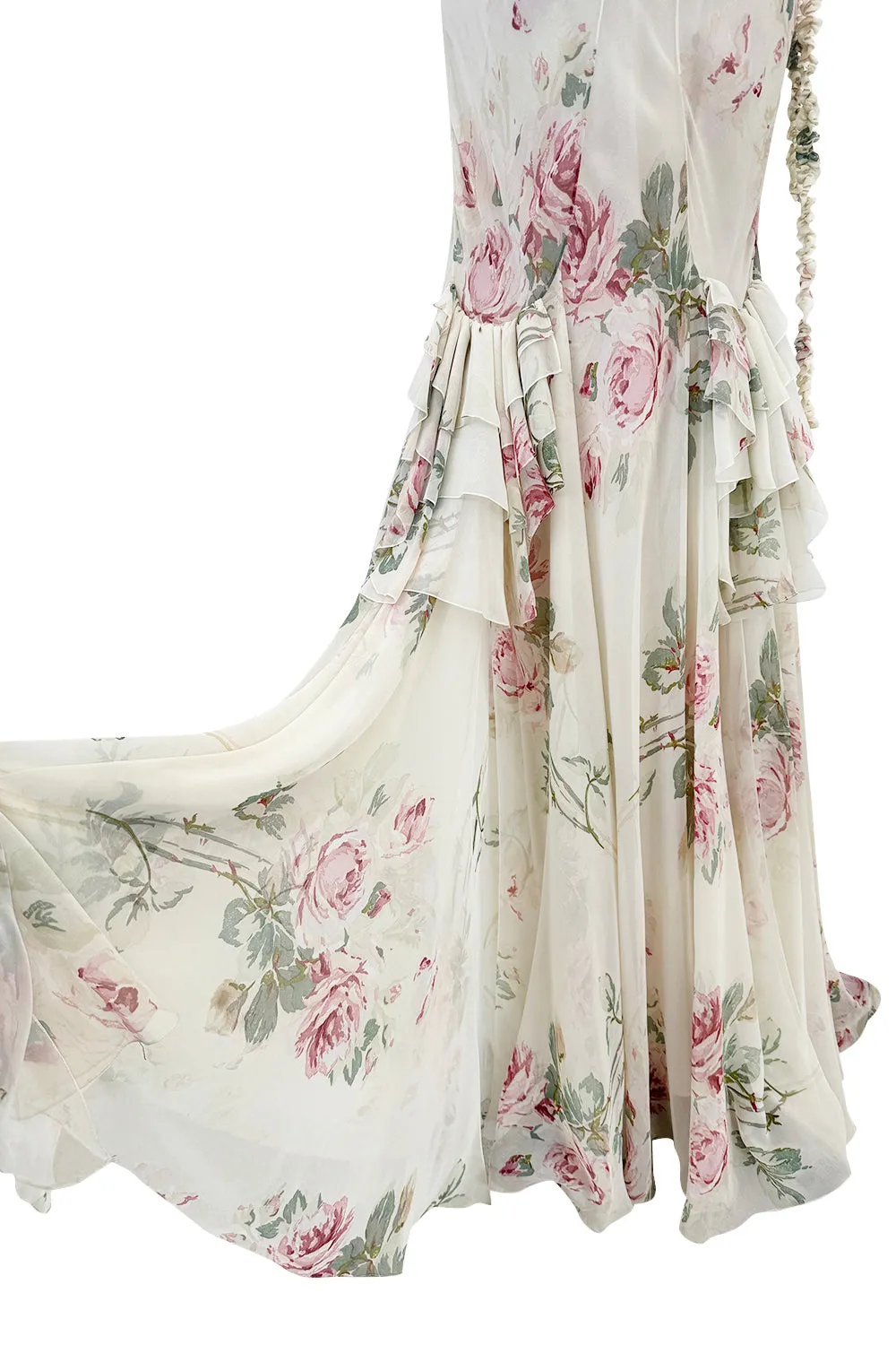 Fall 2001 John Galliano Runway Bias Cut Silk Chiffon Romantic Floral Dress