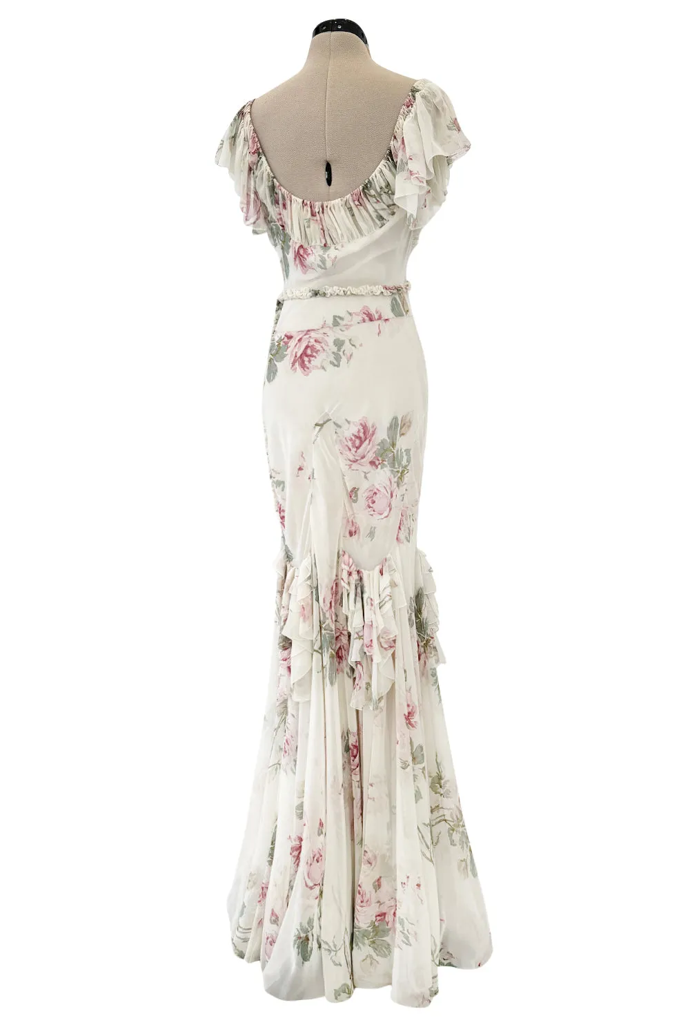 Fall 2001 John Galliano Runway Bias Cut Silk Chiffon Romantic Floral Dress