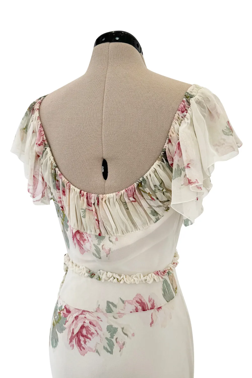 Fall 2001 John Galliano Runway Bias Cut Silk Chiffon Romantic Floral Dress