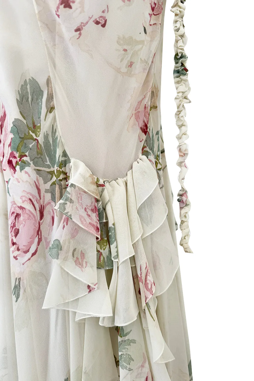 Fall 2001 John Galliano Runway Bias Cut Silk Chiffon Romantic Floral Dress