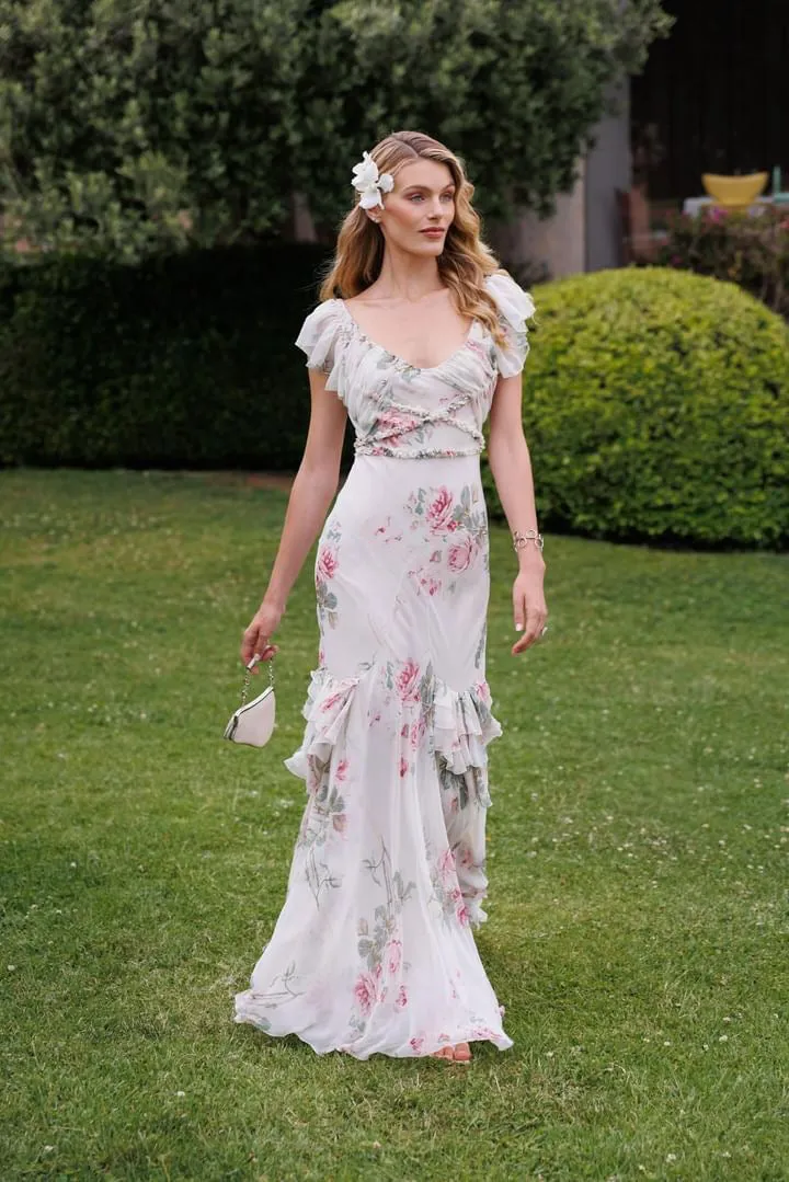 Fall 2001 John Galliano Runway Bias Cut Silk Chiffon Romantic Floral Dress