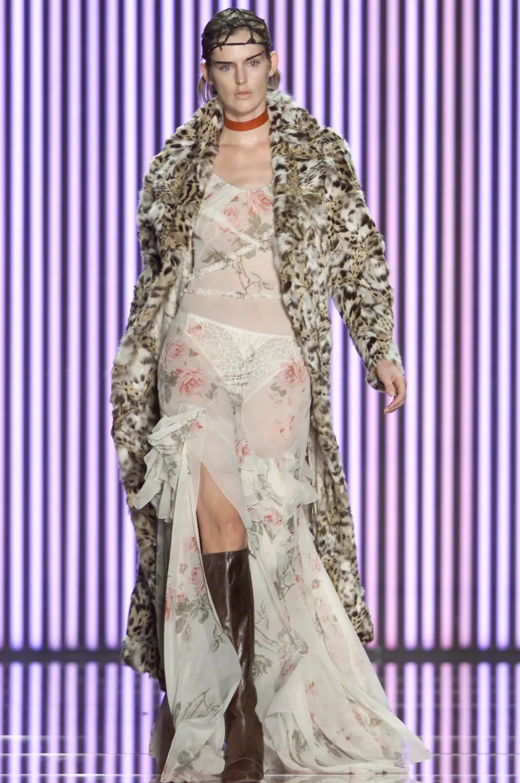 Fall 2001 John Galliano Runway Bias Cut Silk Chiffon Romantic Floral Dress