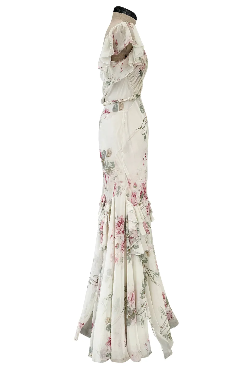 Fall 2001 John Galliano Runway Bias Cut Silk Chiffon Romantic Floral Dress