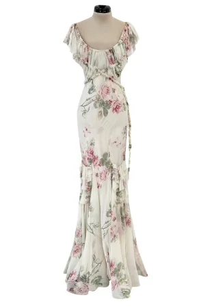 Fall 2001 John Galliano Runway Bias Cut Silk Chiffon Romantic Floral Dress