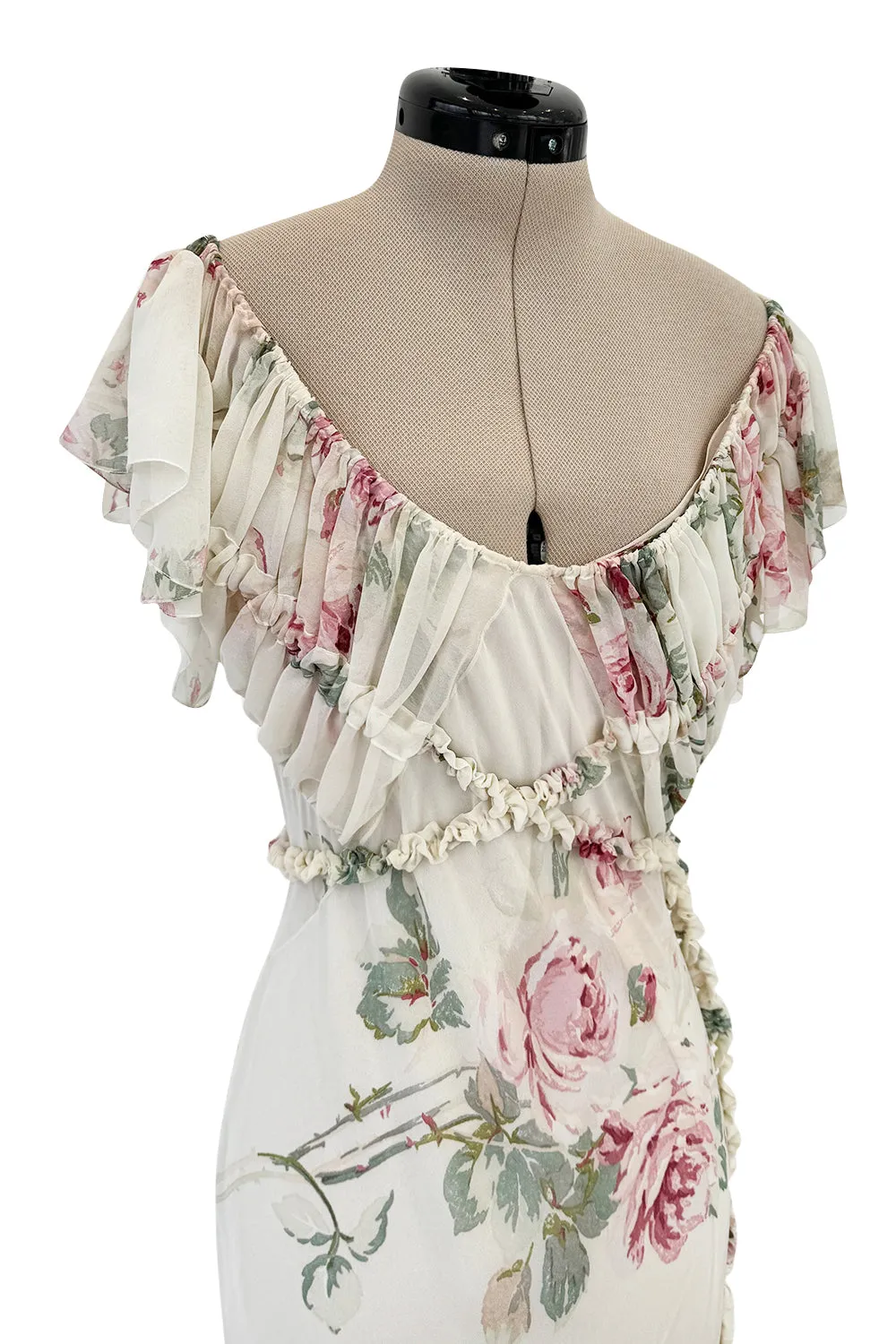Fall 2001 John Galliano Runway Bias Cut Silk Chiffon Romantic Floral Dress