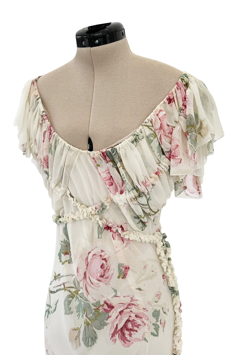 Fall 2001 John Galliano Runway Bias Cut Silk Chiffon Romantic Floral Dress