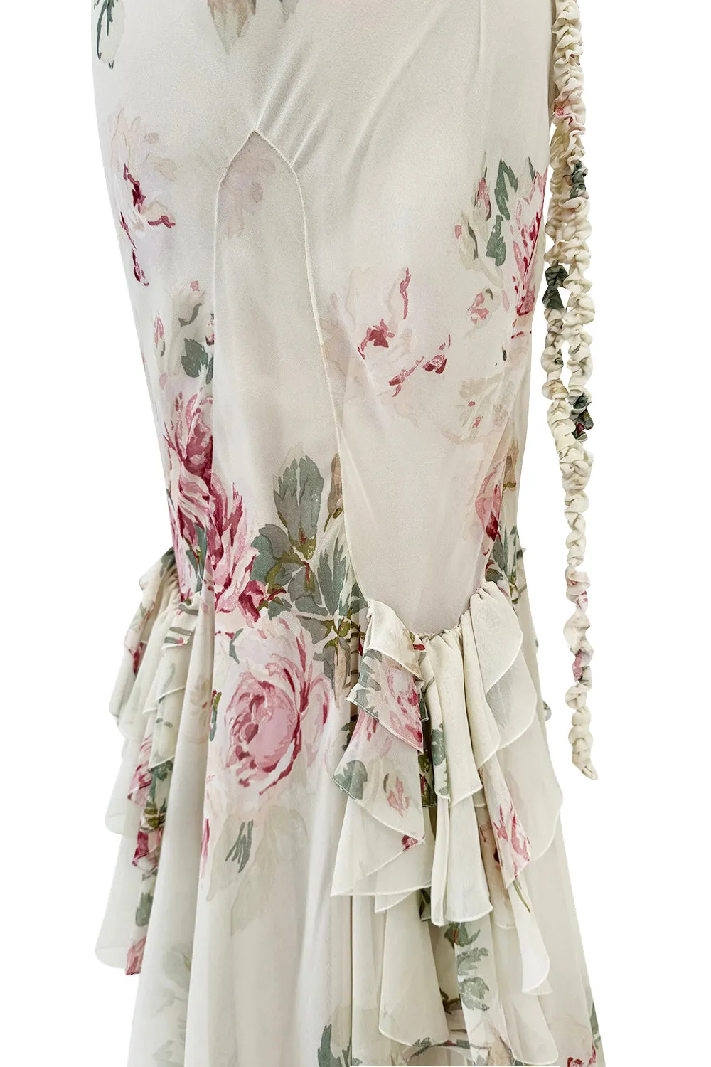 Fall 2001 John Galliano Runway Bias Cut Silk Chiffon Romantic Floral Dress