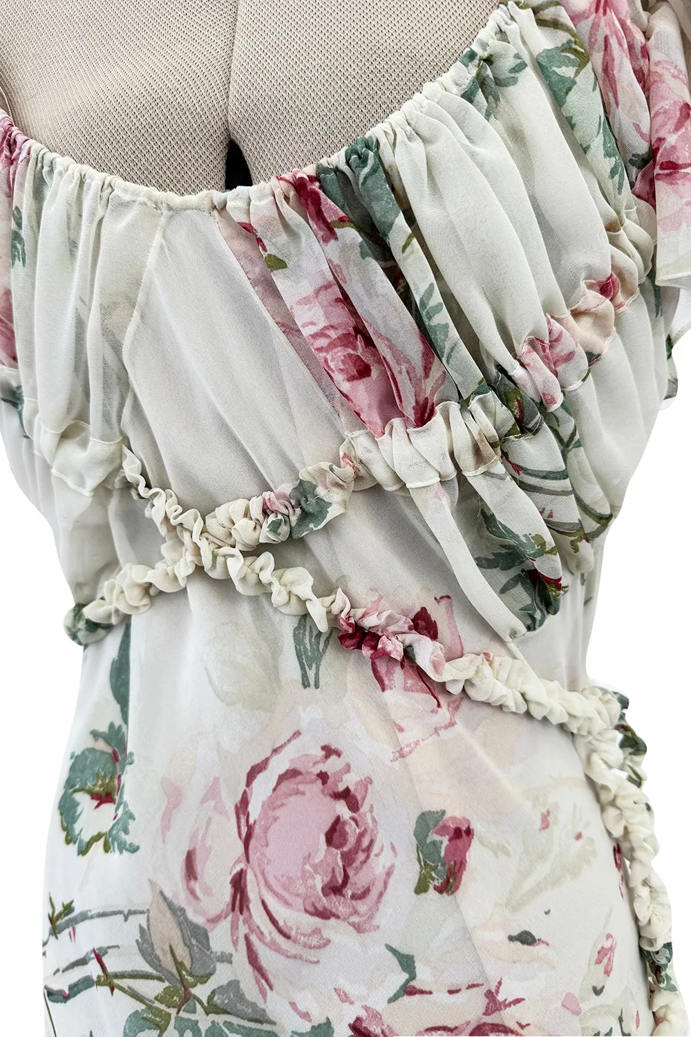 Fall 2001 John Galliano Runway Bias Cut Silk Chiffon Romantic Floral Dress