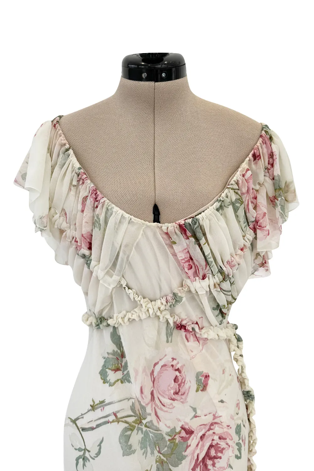 Fall 2001 John Galliano Runway Bias Cut Silk Chiffon Romantic Floral Dress