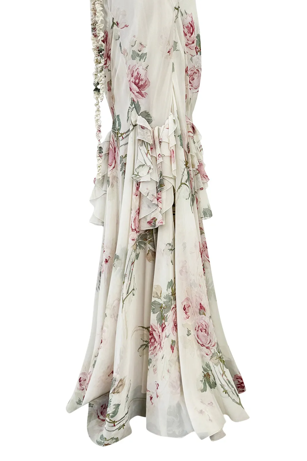 Fall 2001 John Galliano Runway Bias Cut Silk Chiffon Romantic Floral Dress