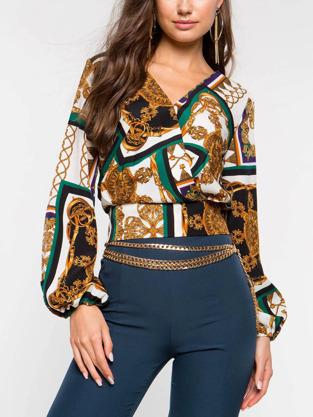 Fashion Long Sleeve Printed Crop Top