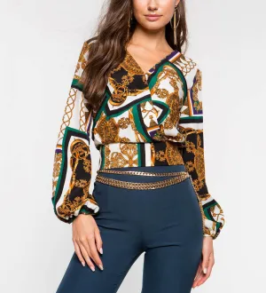 Fashion Long Sleeve Printed Crop Top