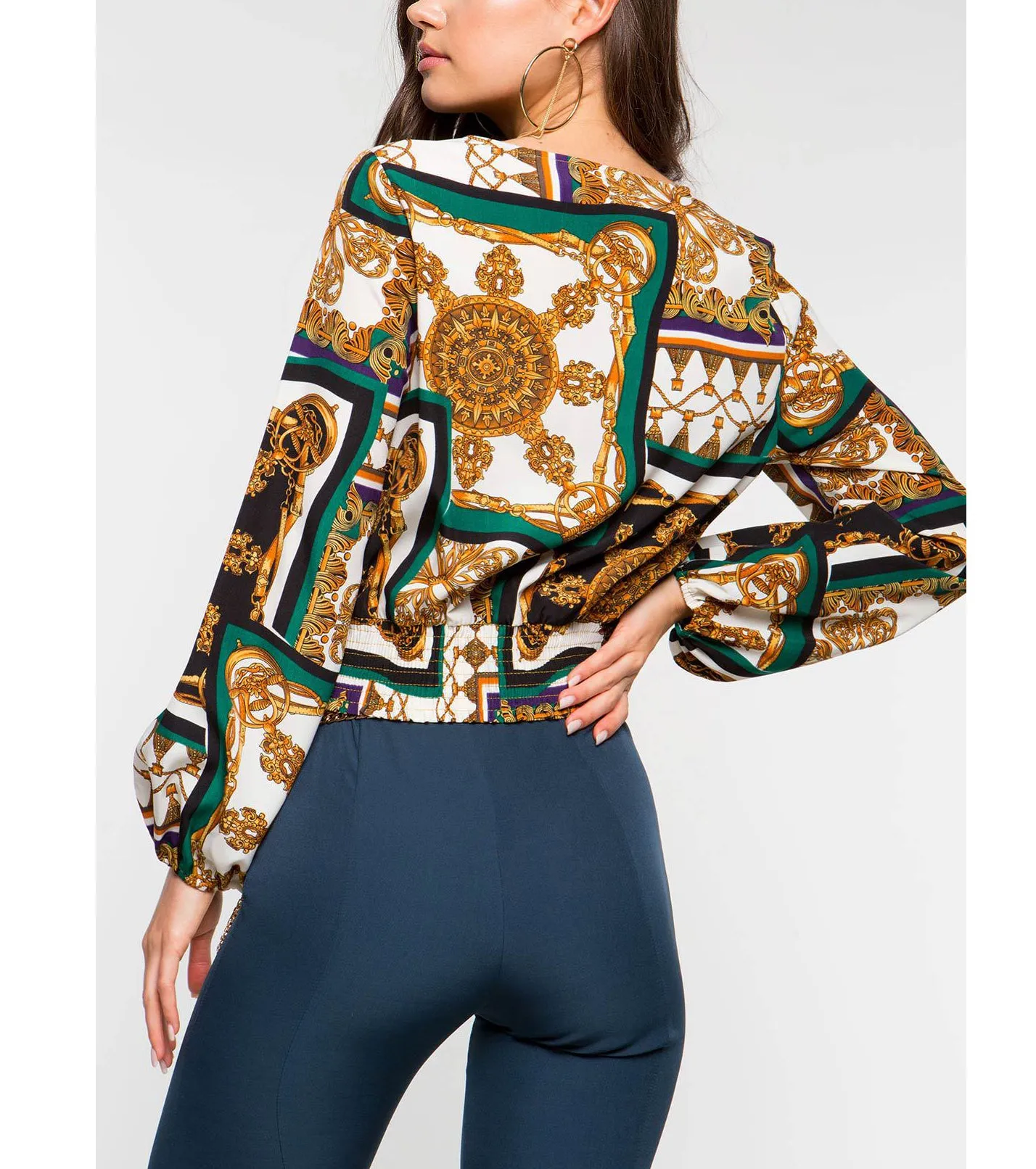 Fashion Long Sleeve Printed Crop Top