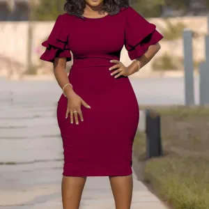 Fashion Solid Color Ruffled Bodycon Dress