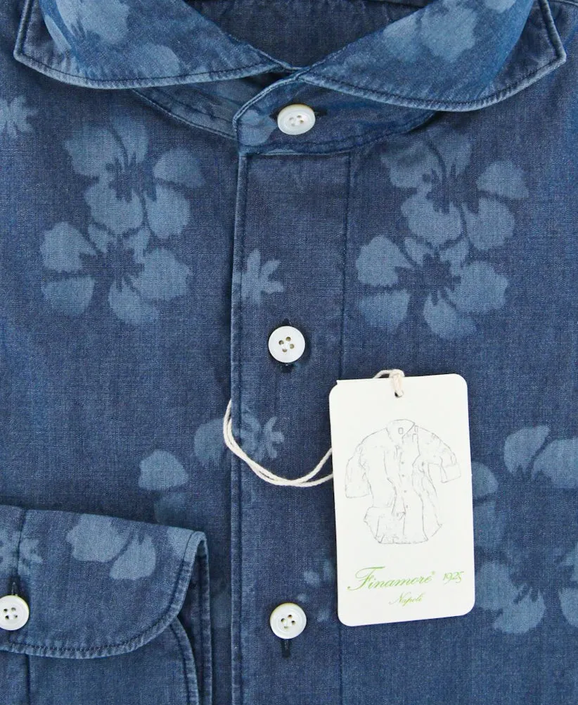 Finamore Napoli Denim Blue Shirt - Extra Slim - 15 US / 38 EU