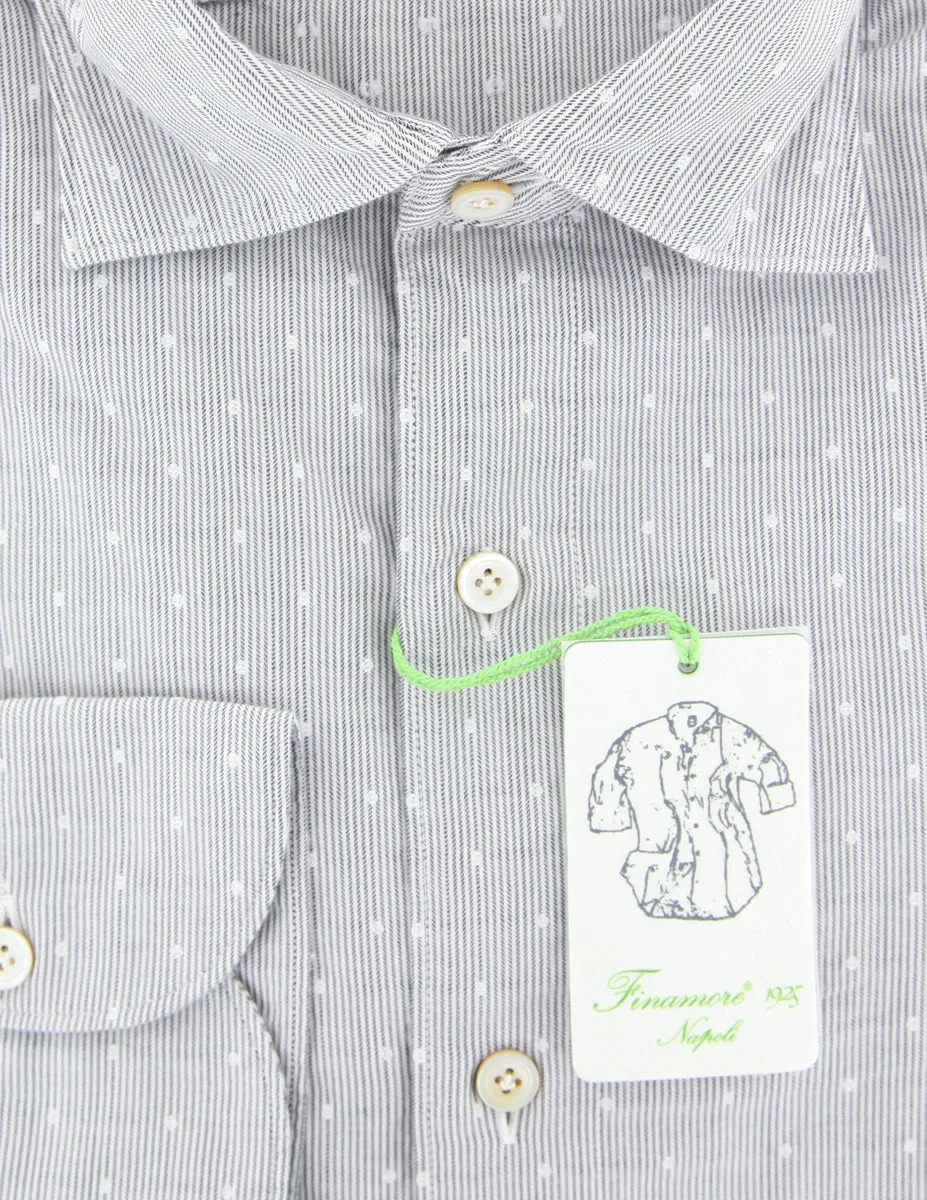 Finamore Napoli White Polka Dot Shirt - Extra Slim