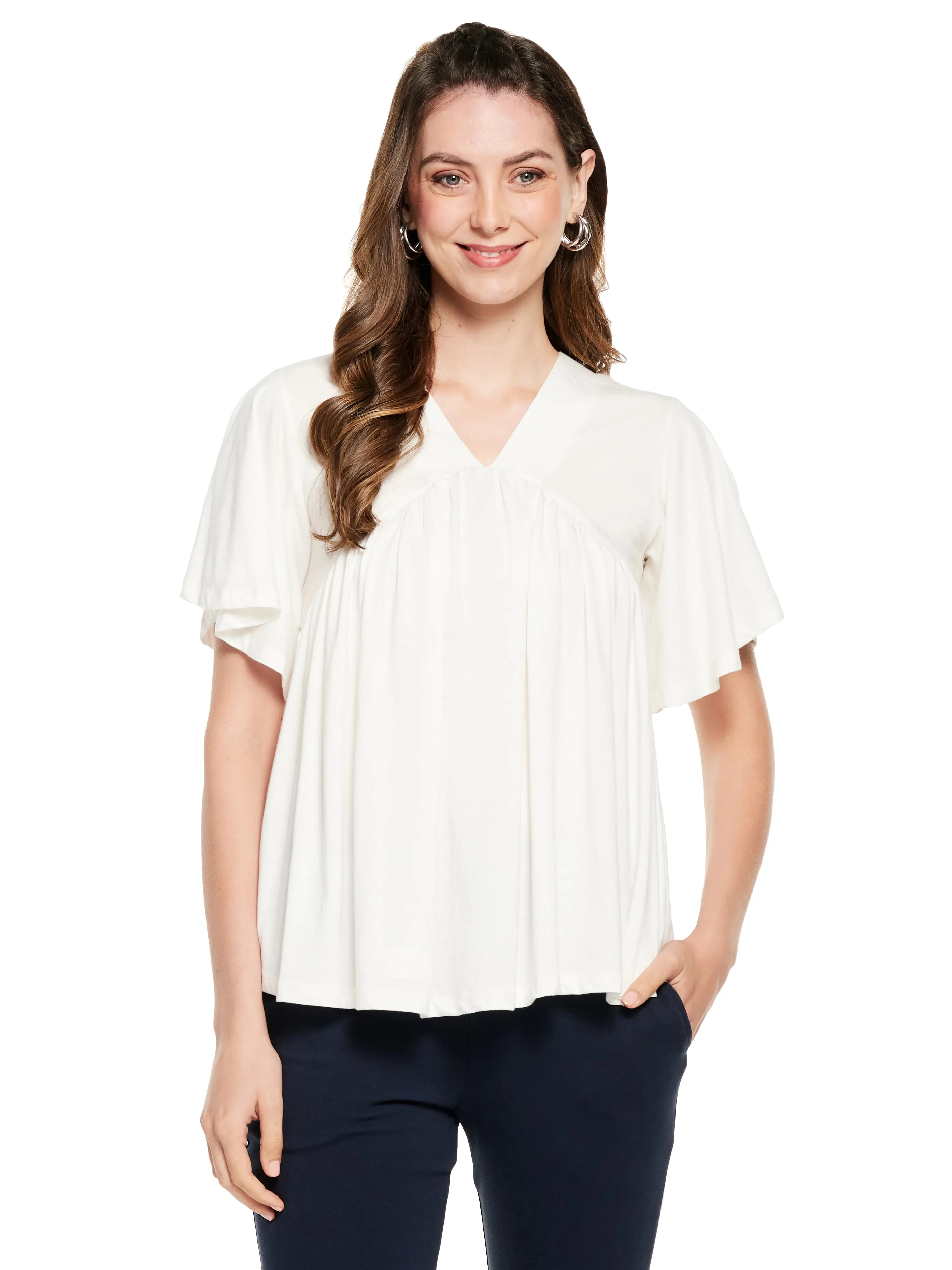 Flared Sleeve Gathered Top