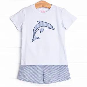 Flips and Tricks Applique Short Set, Blue