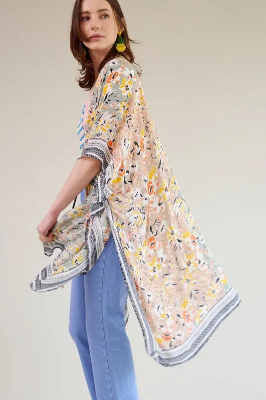Floral Abstract Print Kimono