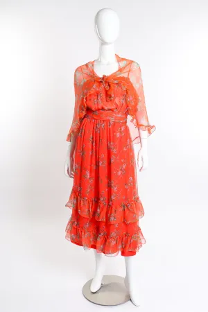 Floral Chiffon Dress, Slip & Shawl Set