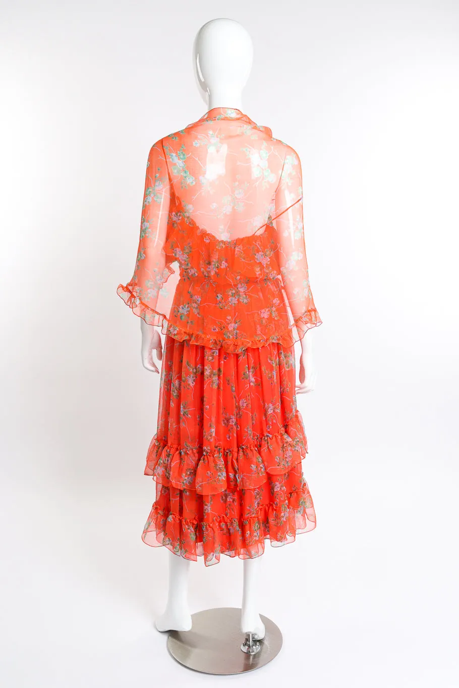 Floral Chiffon Dress, Slip & Shawl Set