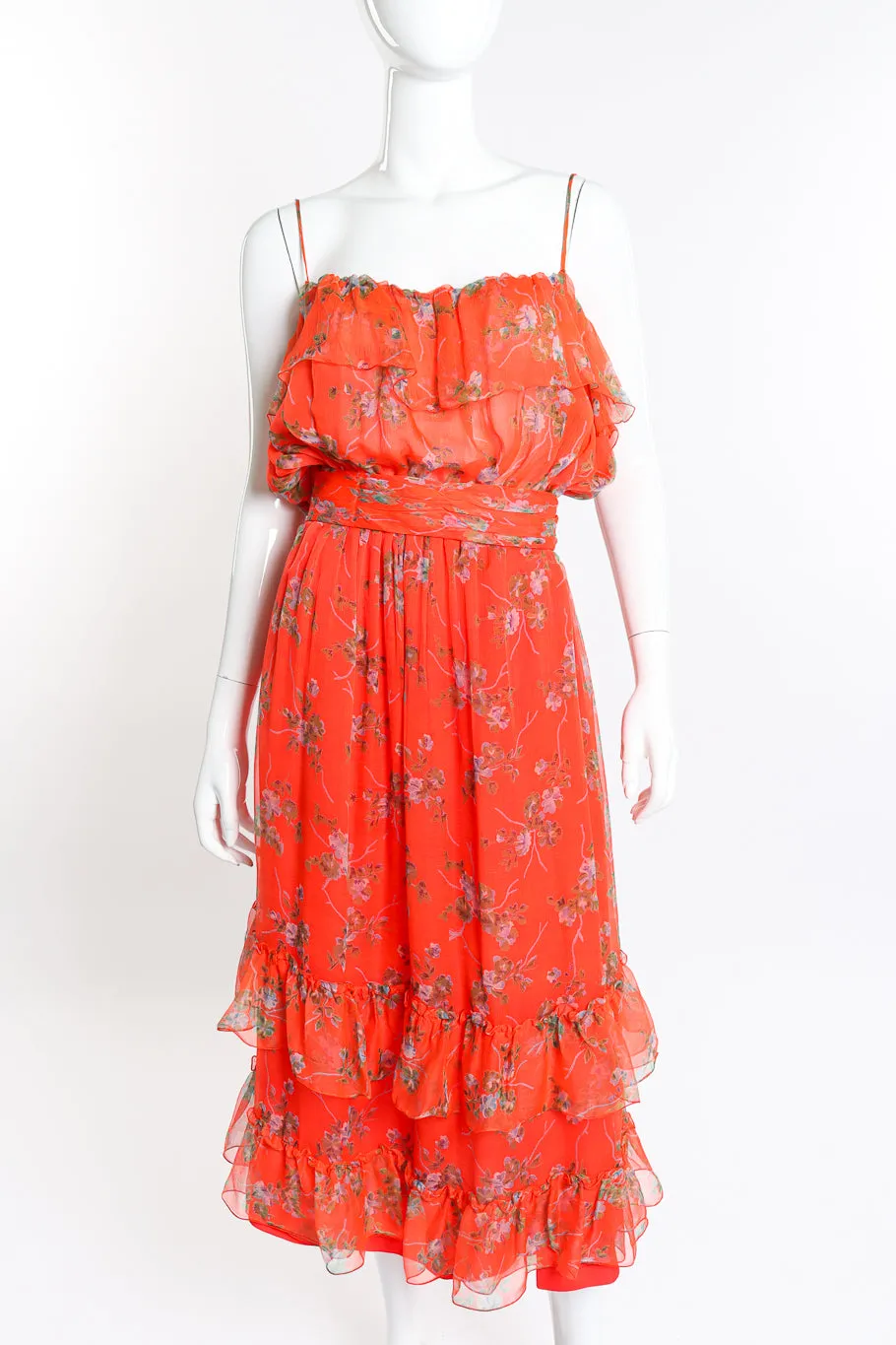 Floral Chiffon Dress, Slip & Shawl Set