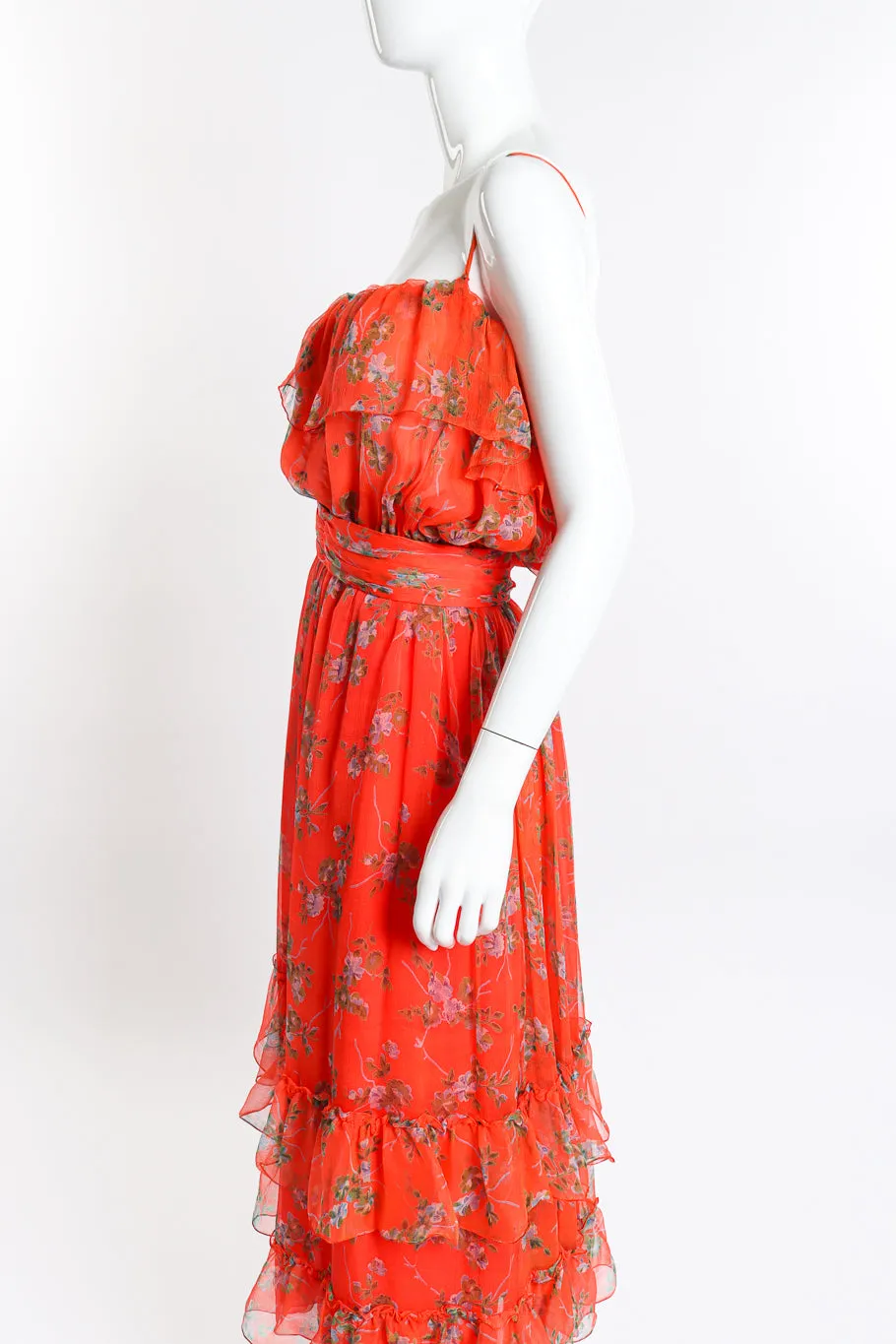 Floral Chiffon Dress, Slip & Shawl Set