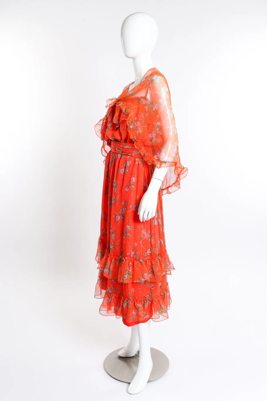Floral Chiffon Dress, Slip & Shawl Set