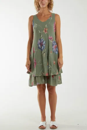 Floral Double Layer Sleeveless Dress