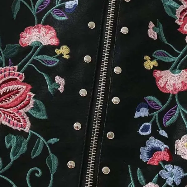 Floral Embroidery Rivet PU Leather Mini Skirts