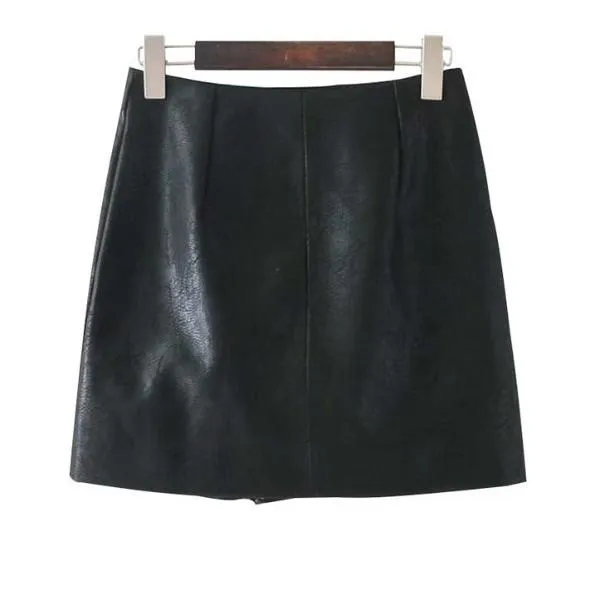 Floral Embroidery Rivet PU Leather Mini Skirts