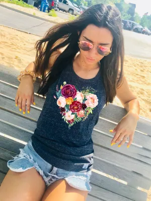 Floral Heart Tank Top | Unisex Tank