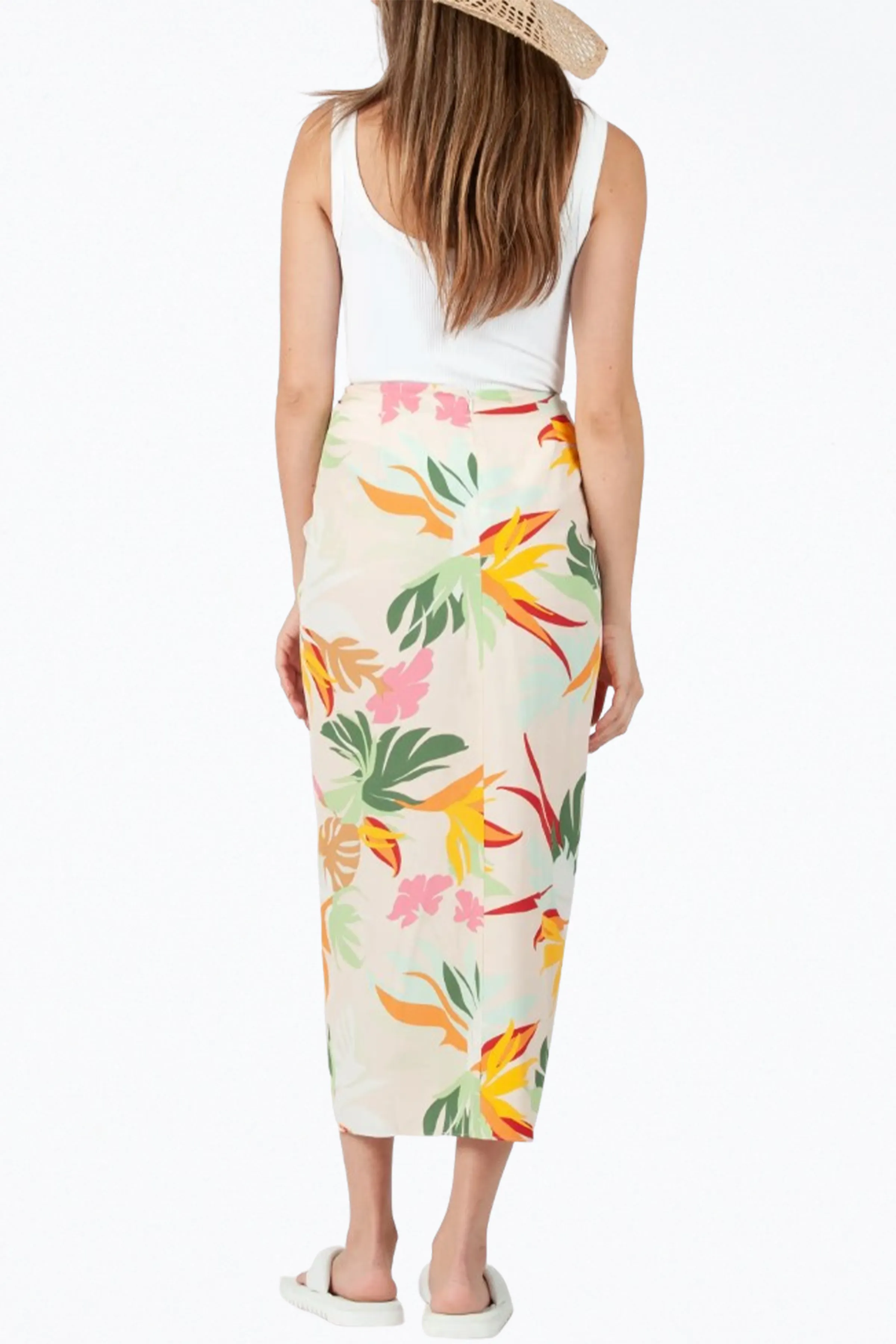 FLORAL-PRINT GATHERED SARONG SKIRT