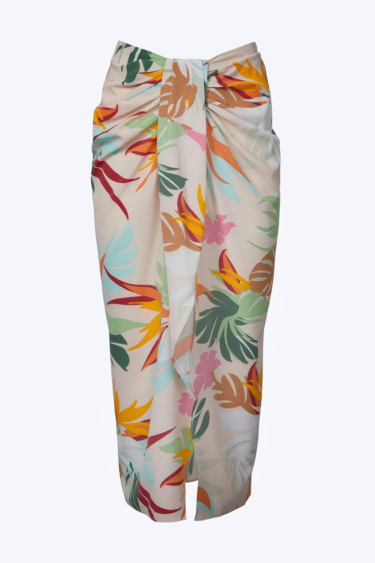 FLORAL-PRINT GATHERED SARONG SKIRT