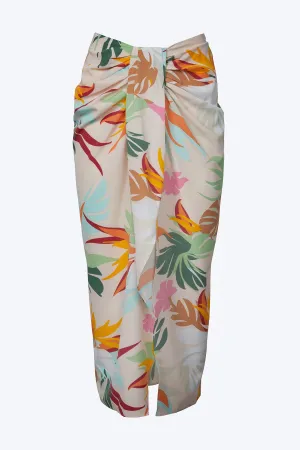 FLORAL-PRINT GATHERED SARONG SKIRT