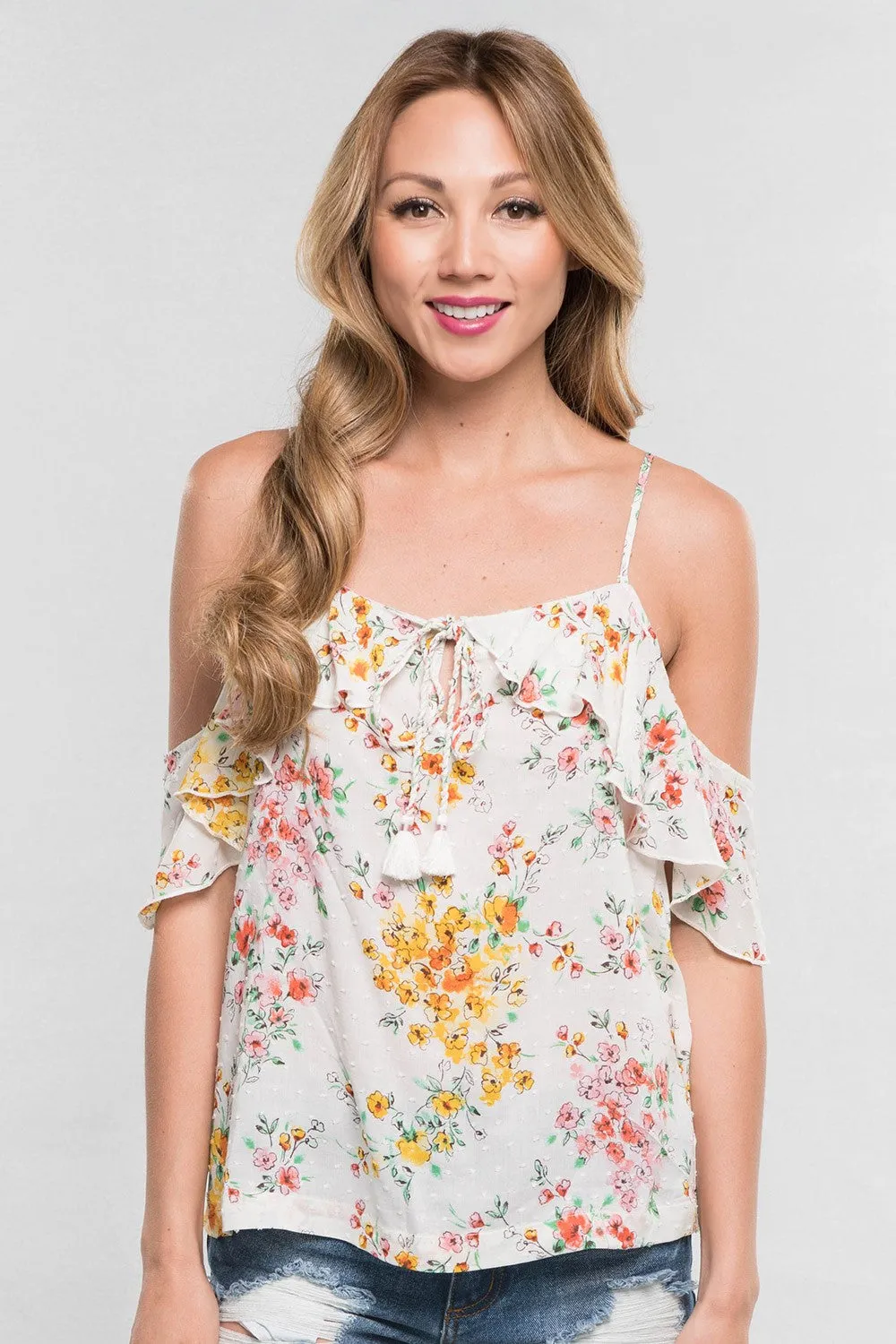 Floral Printed Cold Shoulder Top