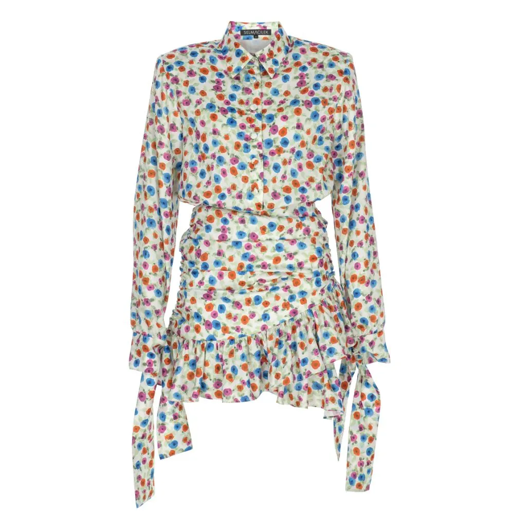 Floral Printed Mini Ruffled Dress