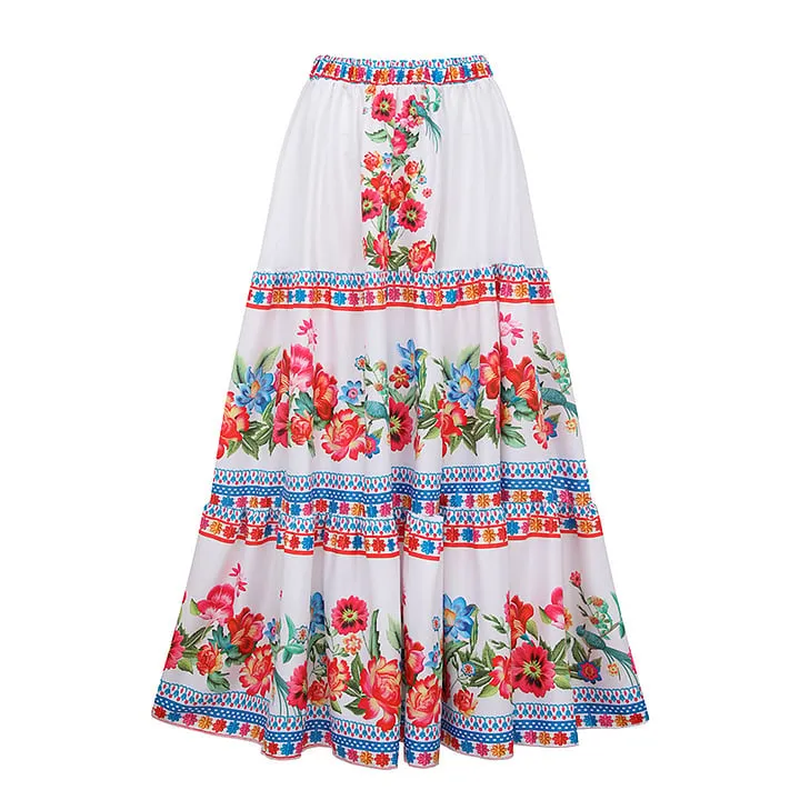 Floral printed ruffled one-piece And Sarong Swimsuit Set - As shown / S