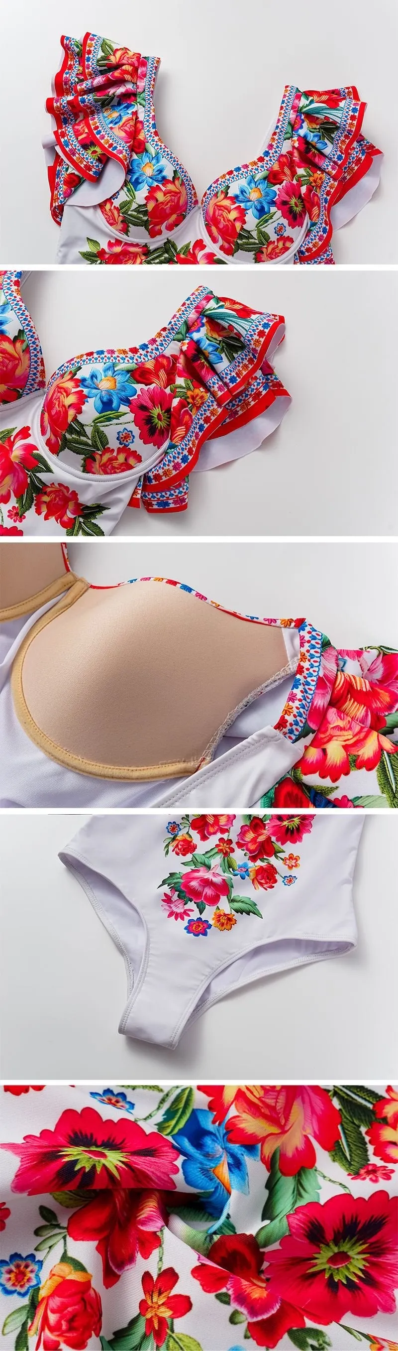 Floral printed ruffled one-piece And Sarong Swimsuit Set - As shown / S