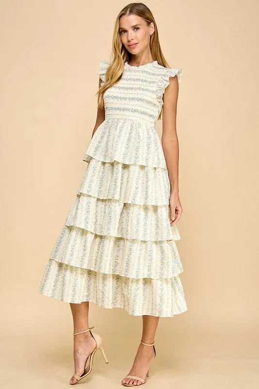 Floral Printed Smocked Detail Midi Dress